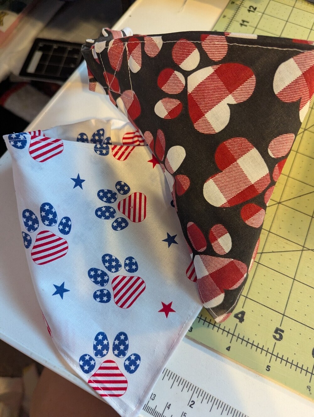 Red White Blue Elastic Dog Bandanas And Black Red Paw The Hearts Set Of 2